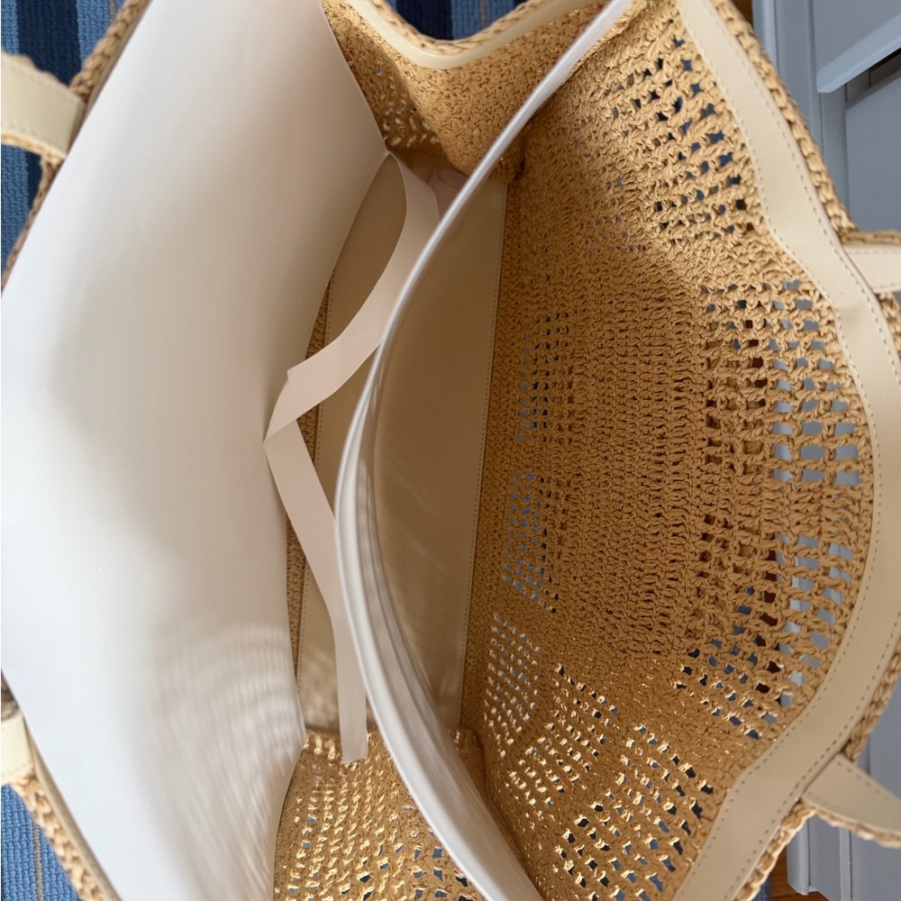 Tory Burch Ella large Woven Straw Raffia Tote in Natural Tan - Picture 3 of 3